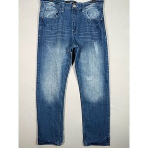 SOUTHPOLE SP Collection Distressed Men 38x34 Blue Solid Denim‎ Straight Leg